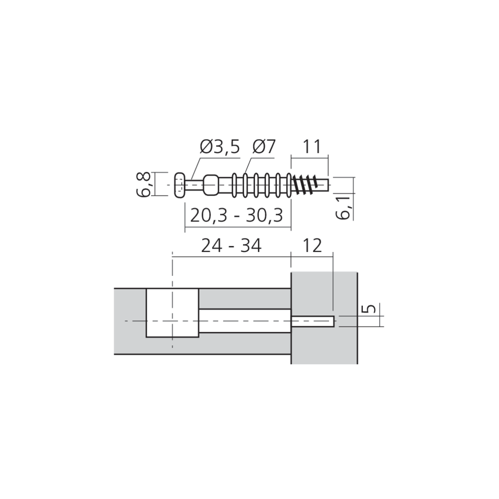Tourillon allégé MINI15 filet bois