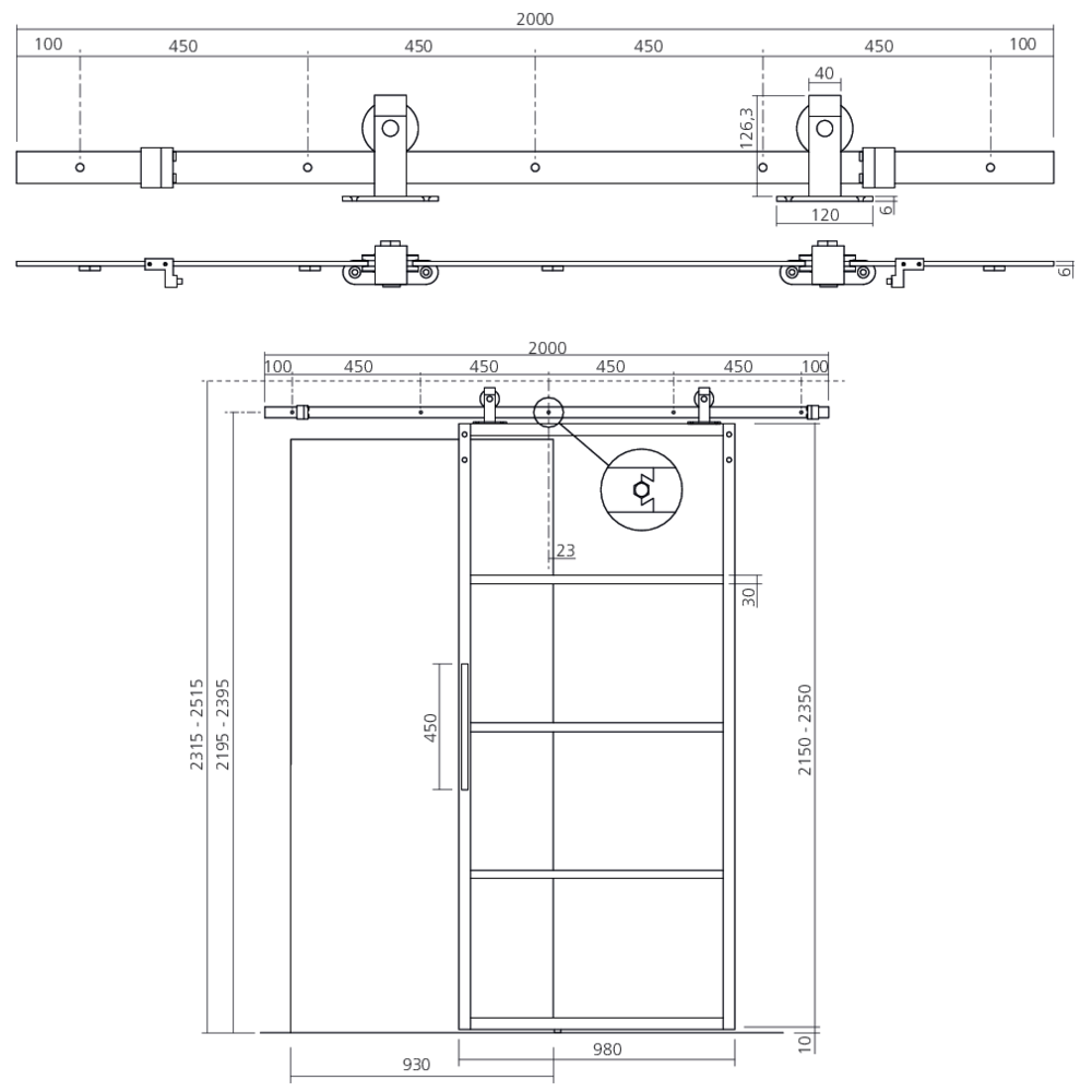 Porte coulissante BASIC TOP Verre transparent