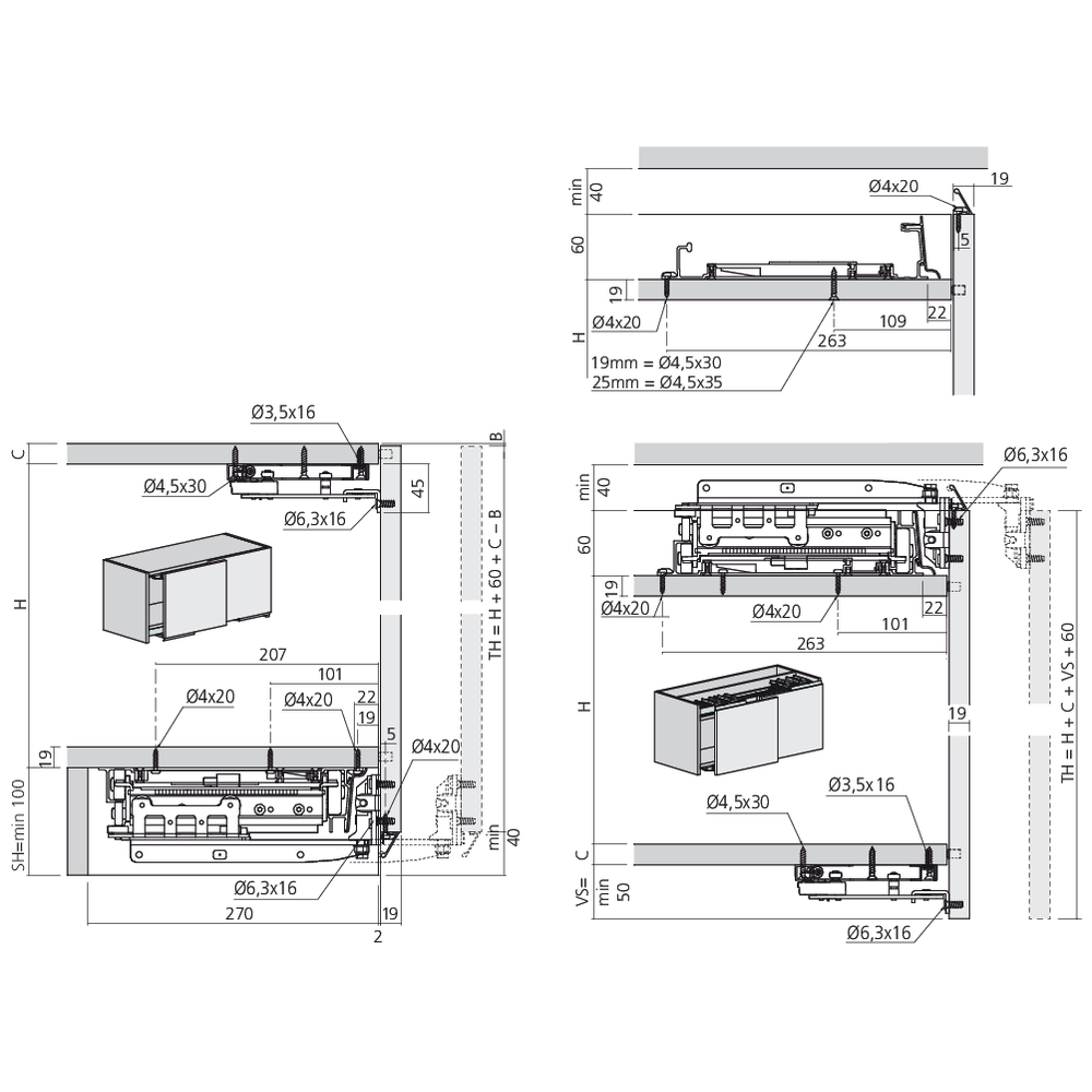 Garniture Frontino 20 haut et bas avec rail de guidage