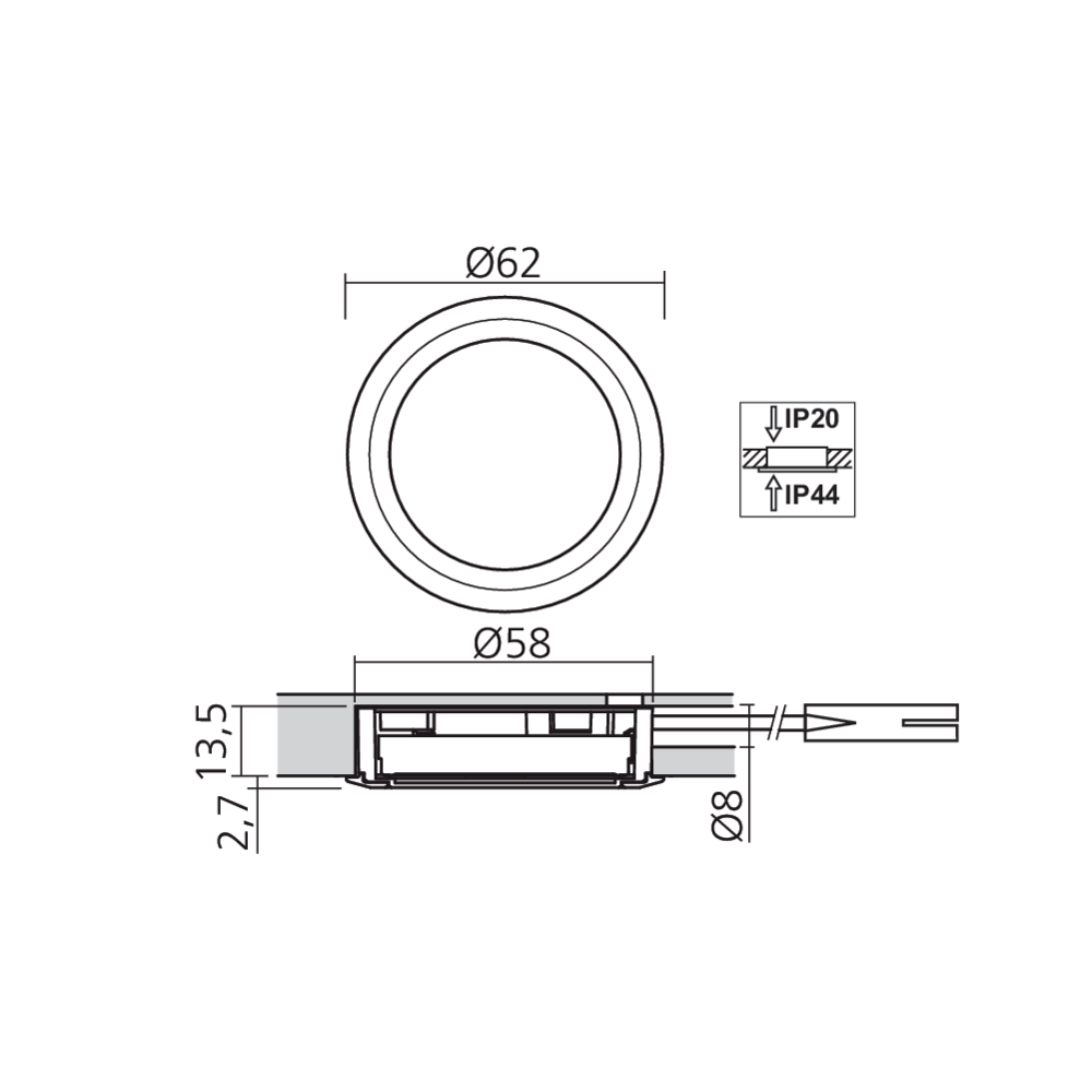 Spot LED 230 V Ø58 mm dimmable