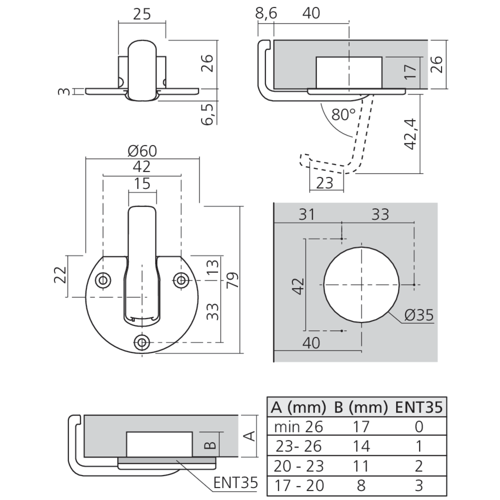 Crochet repliable amorti