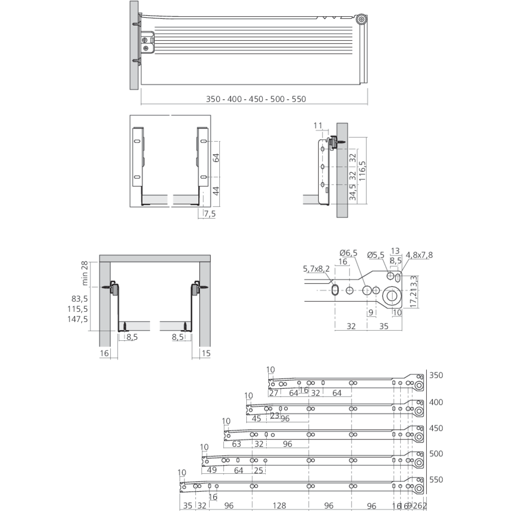 Coulisses simple paroi hauteur 118 mm