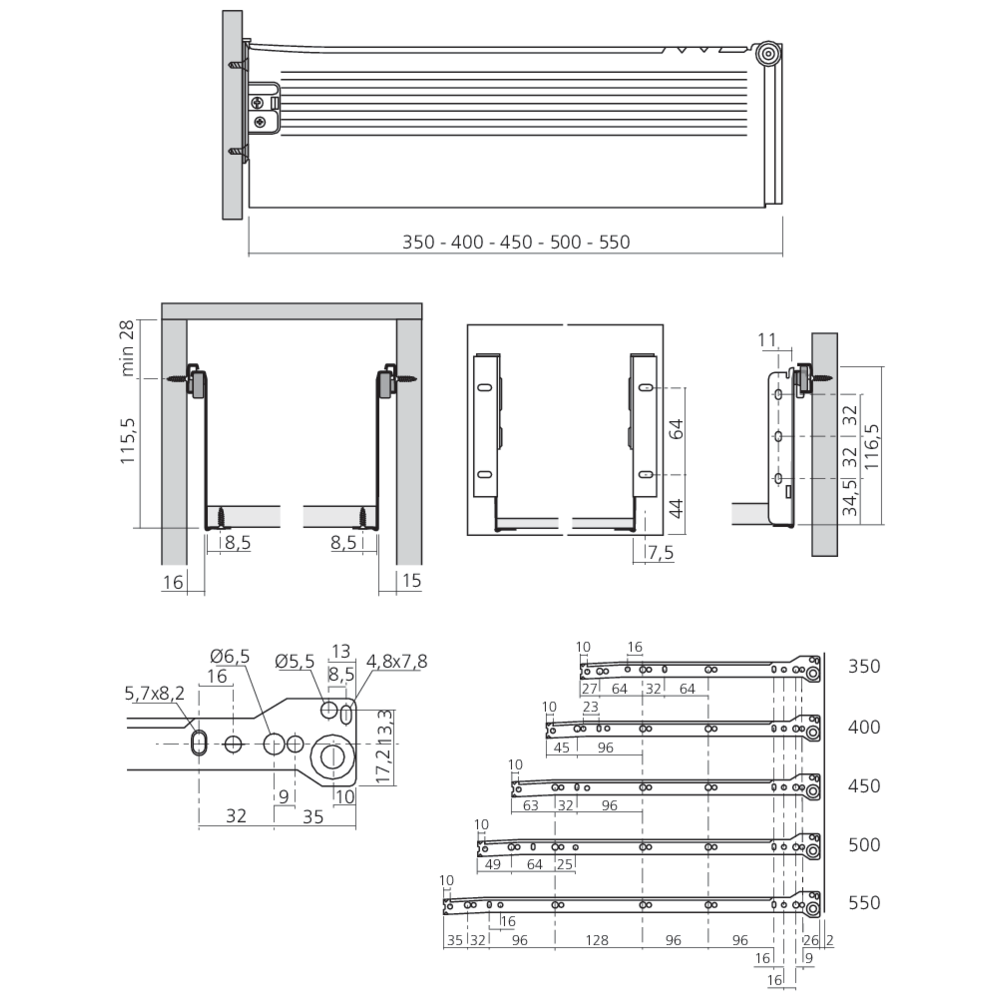 Coulisses simple paroi hauteur 118 mm