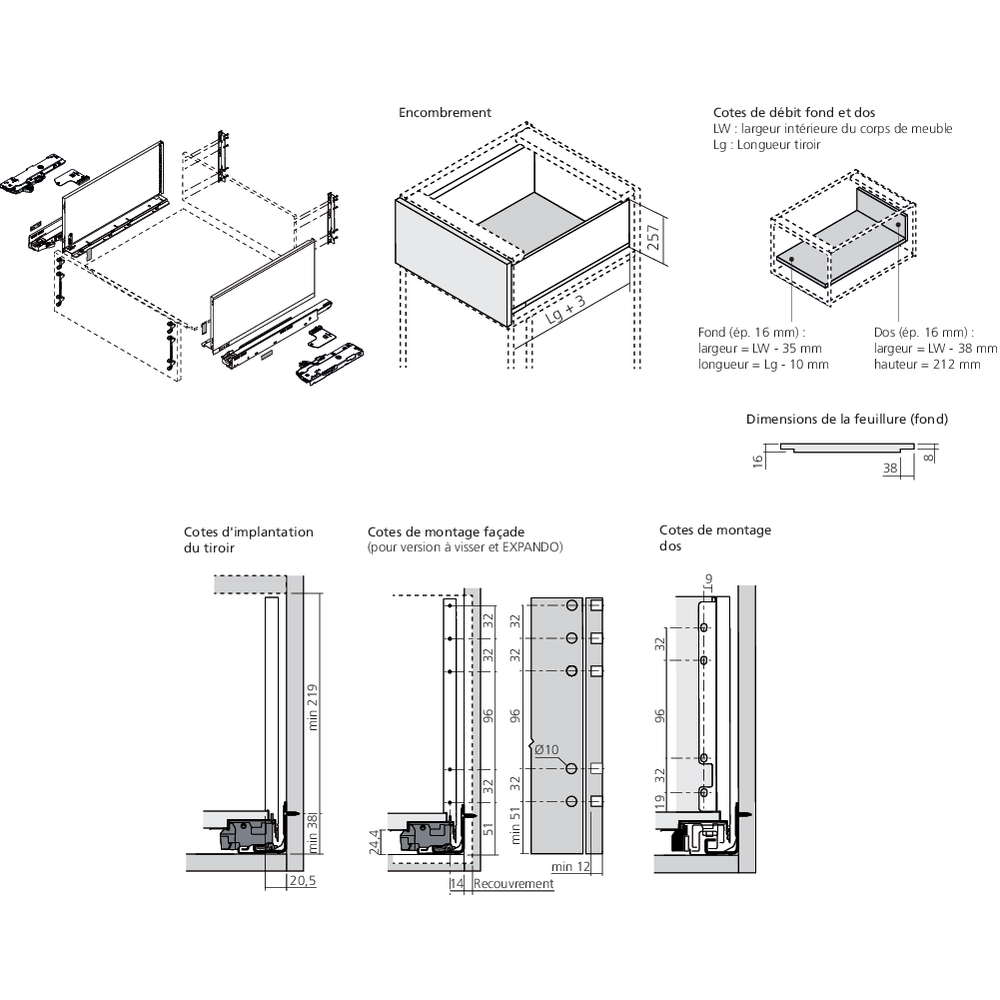 LÉGRABOX BLUMOTION / TIP-ON BLUMOTION blanc soie mat hauteur F