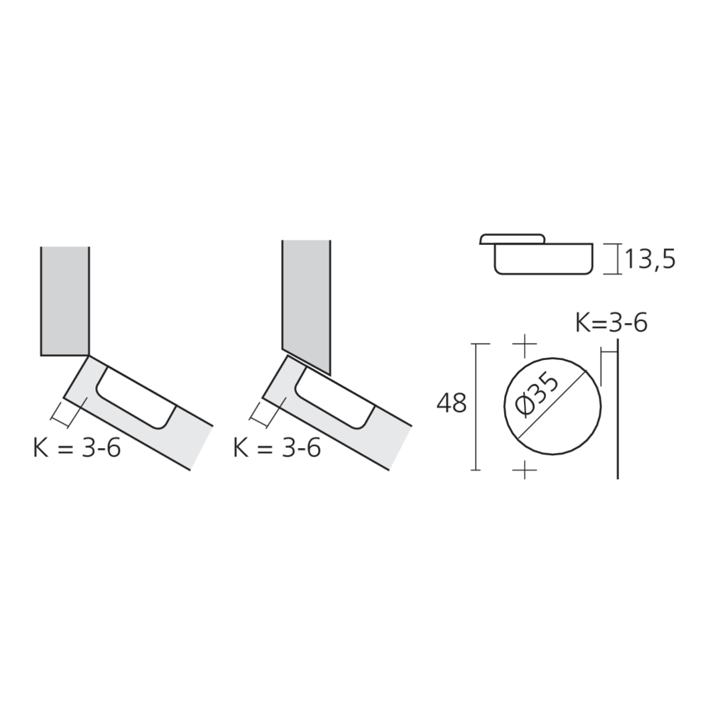 Charnière angle 45° amortie
