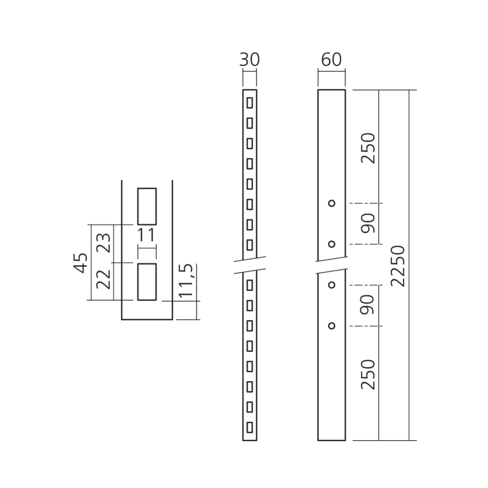 Montant 60 x 30 mm ES30