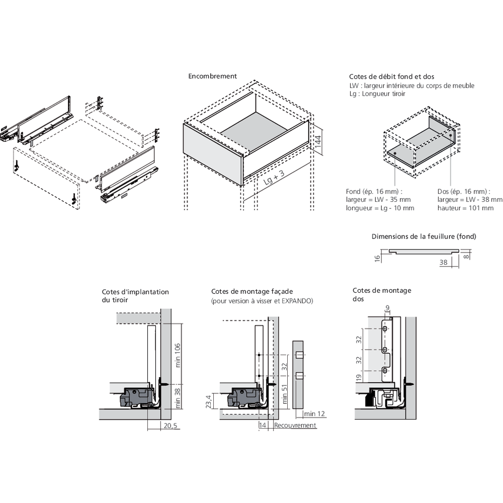 LÉGRABOX TIP-ON blanc soie mat hauteur K
