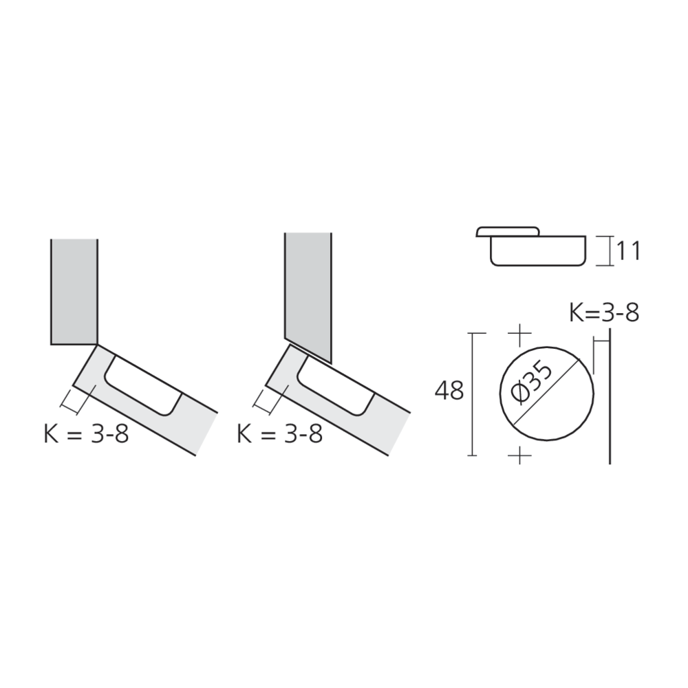 Charnière angle 30° amortie