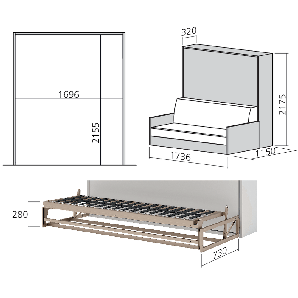 Ferrure de canapé pour lit vertical escamotable