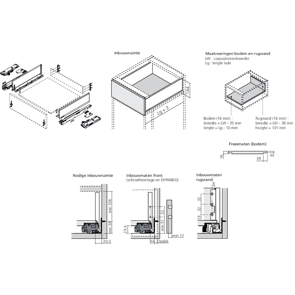 LÉGRABOX BLUMOTION / TIP-ON BLUMOTION blanc soie mat hauteur K