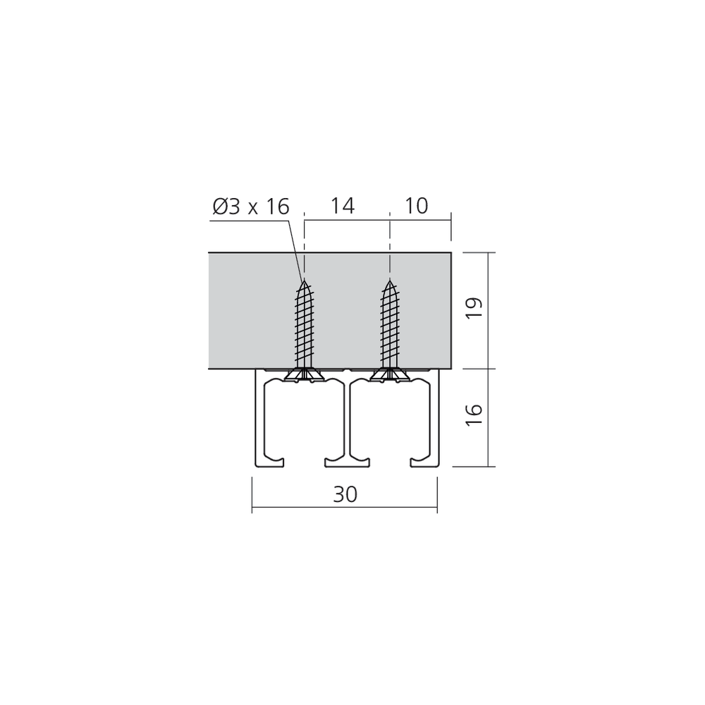 Rail double en applique Clipo 16 verre