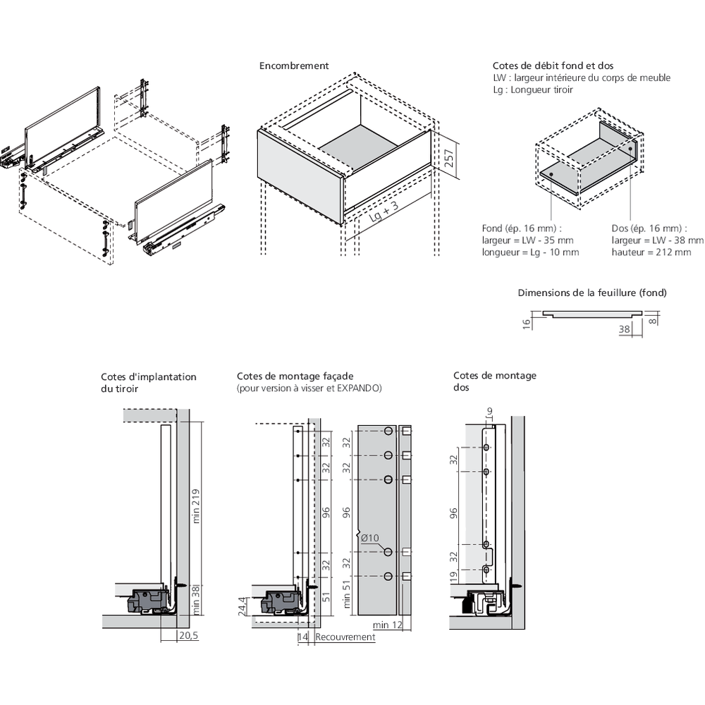 LÉGRABOX TIP-ON inox hauteur F