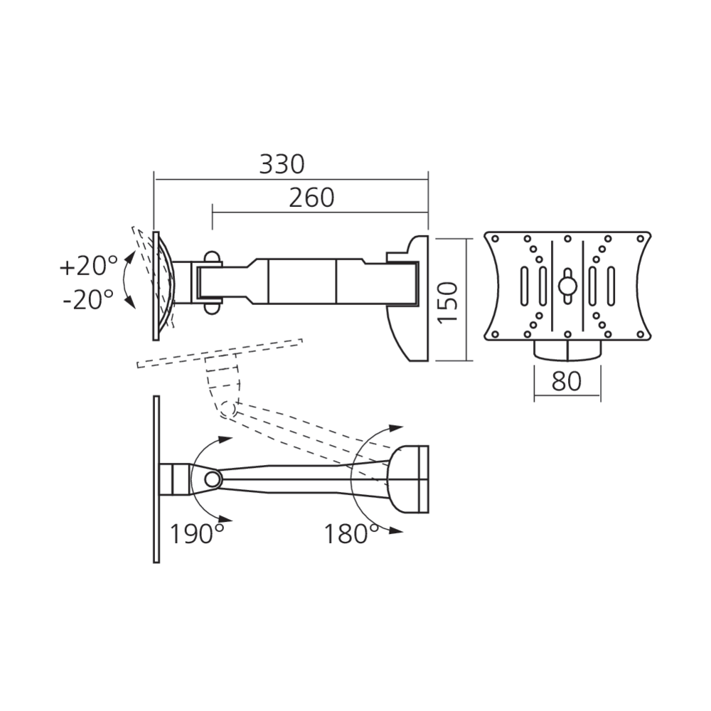 Support mural inclinable pour écran de 10'' à 32''