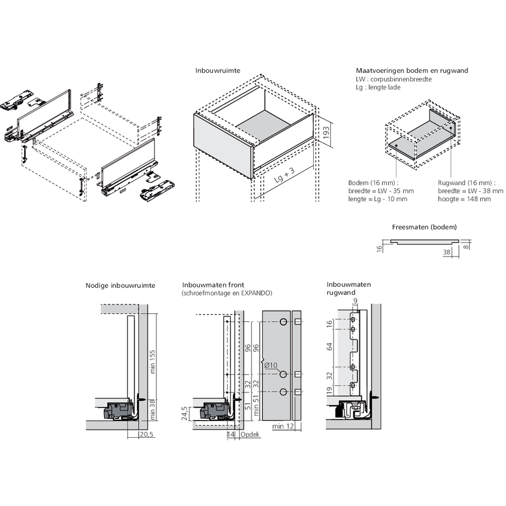 LÉGRABOX BLUMOTION / TIP-ON BLUMOTION noir carbone mat hauteur C