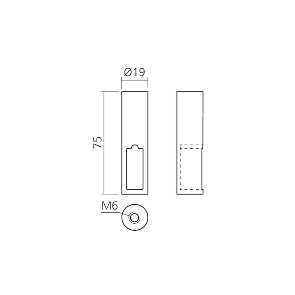 Support d'extrémité Ø19 pour tube rectangle