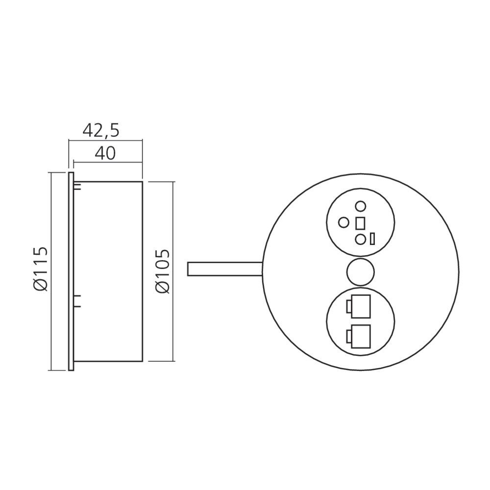 Bloc 1 prise et 2 RJ45 encastrable Twist