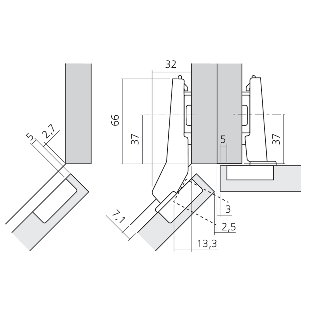 Charnière CLIP top BLUMOTION pour porte à +45° ouverture 110°