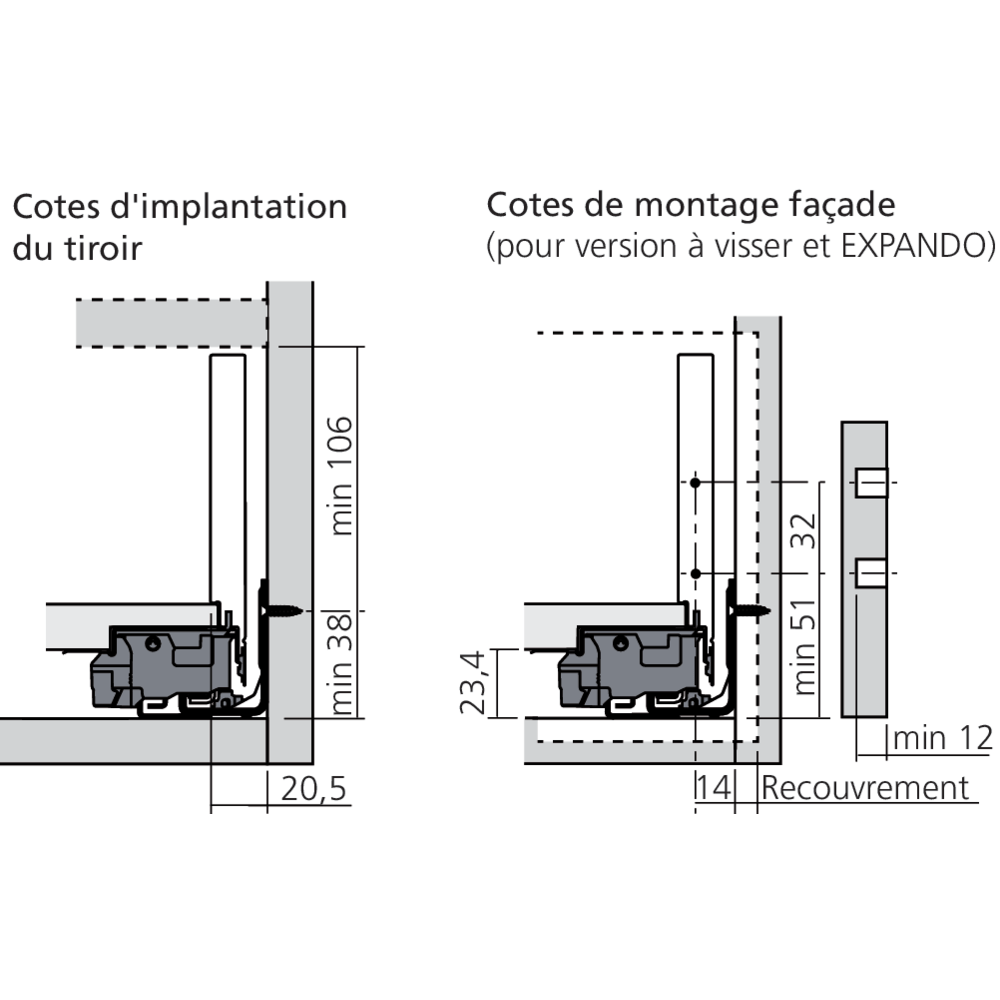 Tiroir Standard K (H : 144 mm)