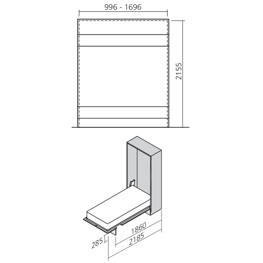 Lit abattable vertical en applique