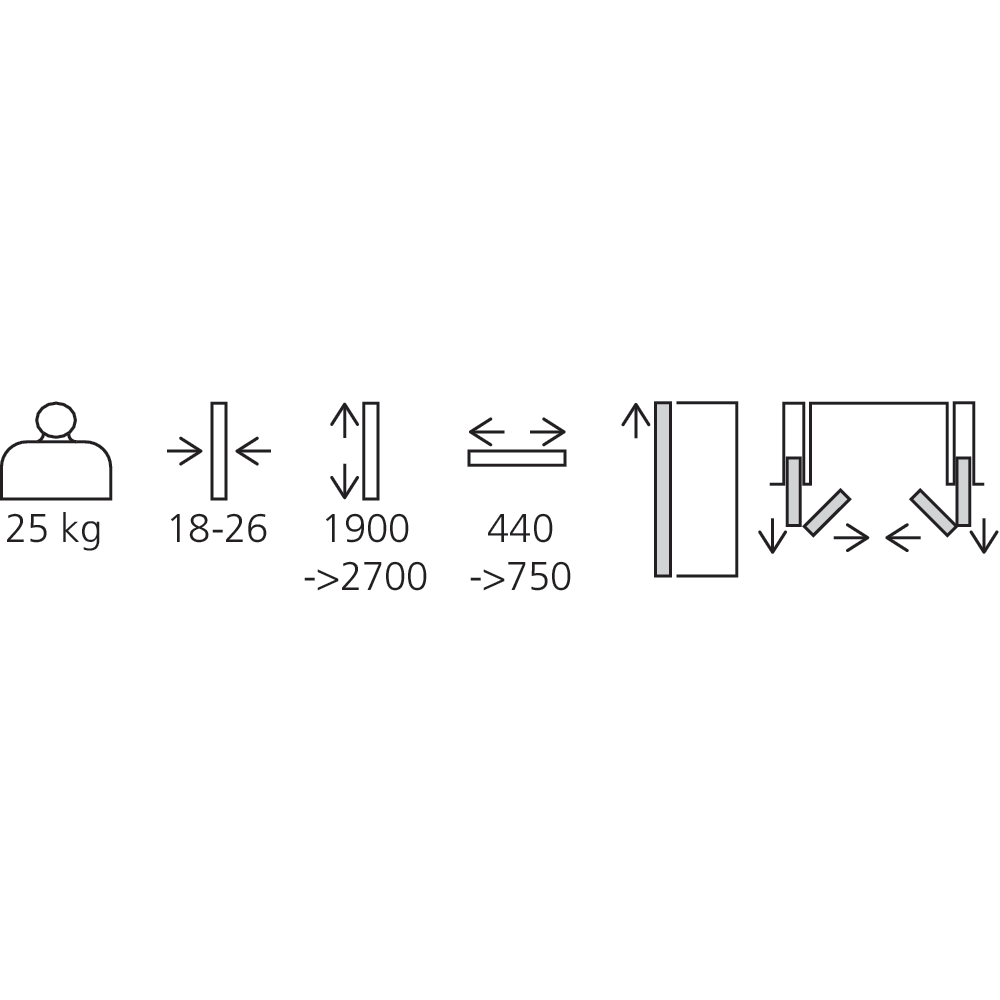 Garniture 1 paire de portes pliantes Folding Concepta III Push-to-open 25 kg