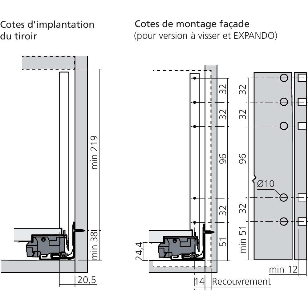 Tiroir Standard F (H : 257 mm)