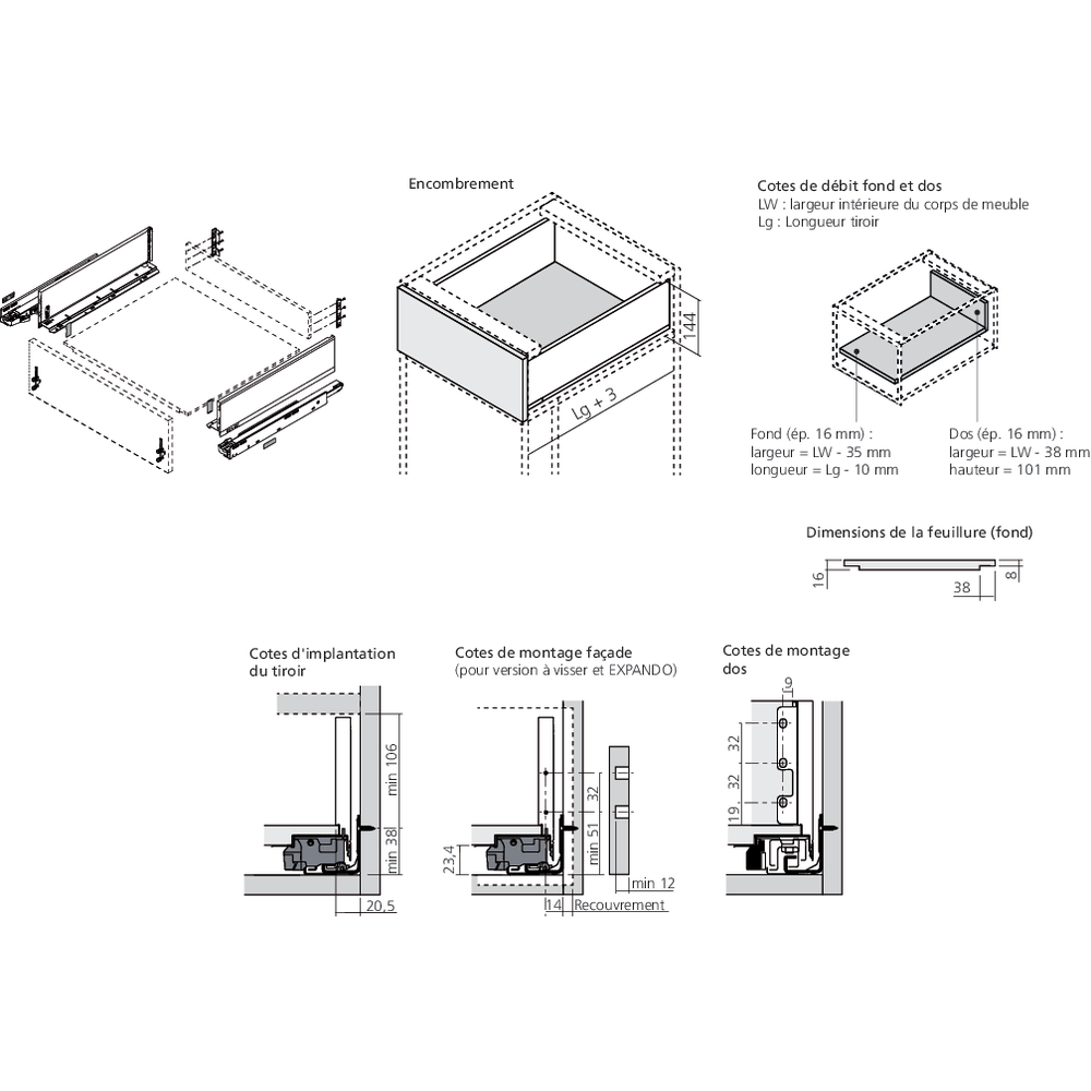 LÉGRABOX TIP-ON inox hauteur K