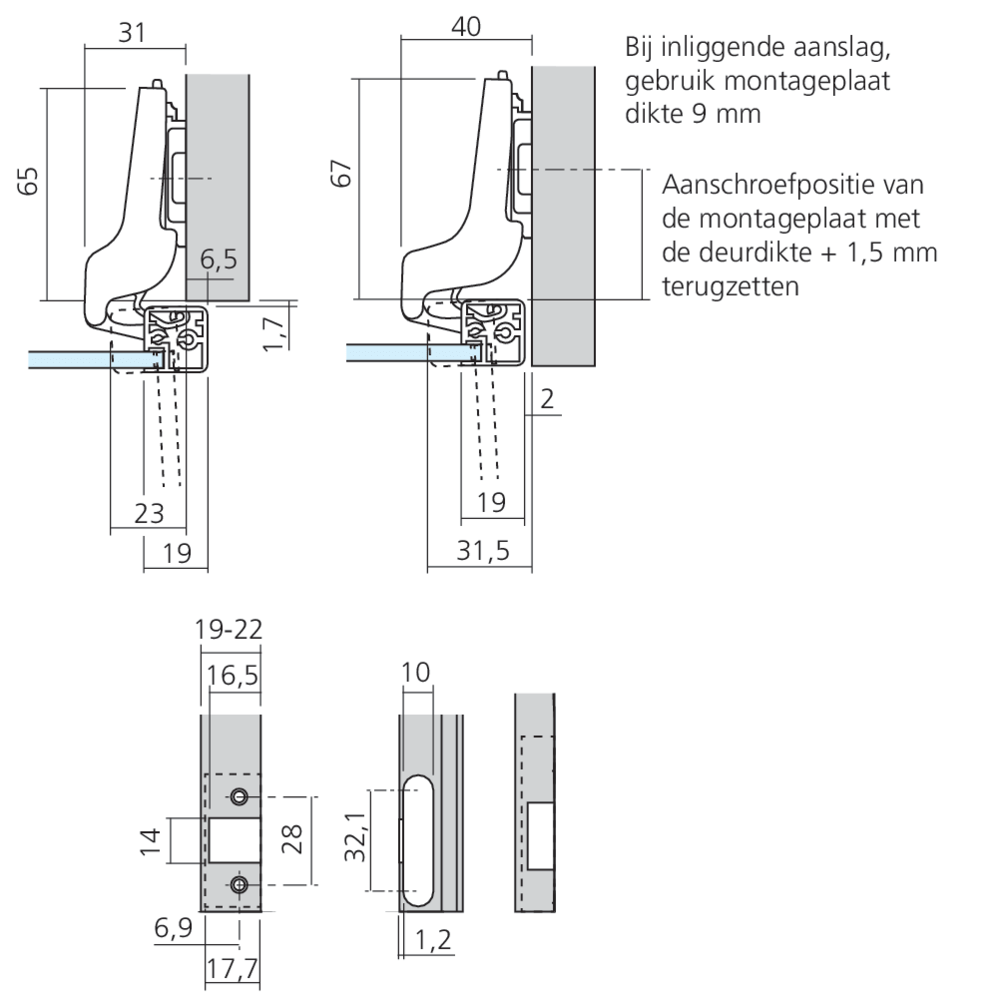 Charnière CLIP top pour porte  à cadre aluminium semi-applique