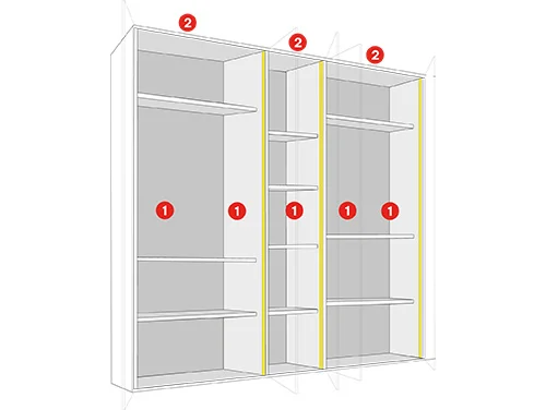 Schéma du dressing fermé avec points numérotés